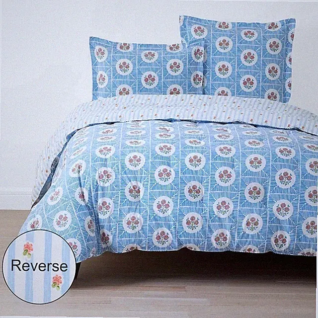 Blossoms and Stripes Classic Cool Cotton Percale Reversible Comforter