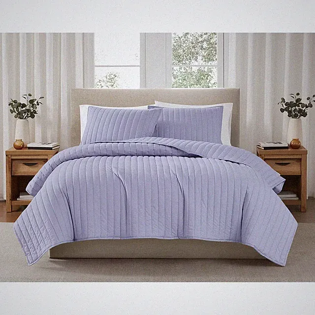 Brooklyn Loom King Cotton Shell Solid Percale Quilt Set Lavender