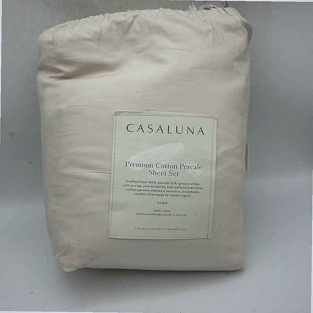 Casaluna King Premuim Cotton Percale Sheet Set Natural