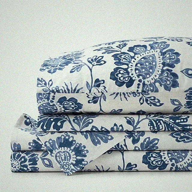 Company Cotton Floral Indigo Garden Percale Sheet Set Blue Full