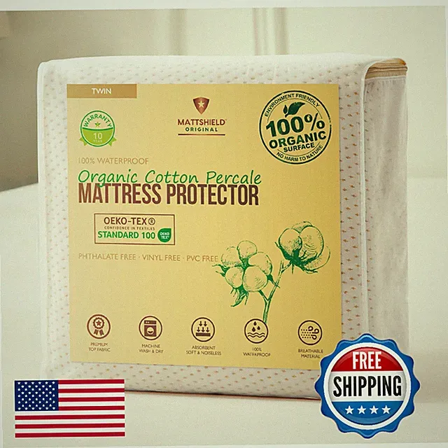 Deluxe Cooling Organic Percale Mattress Protector Twin Size - 100% Waterproof