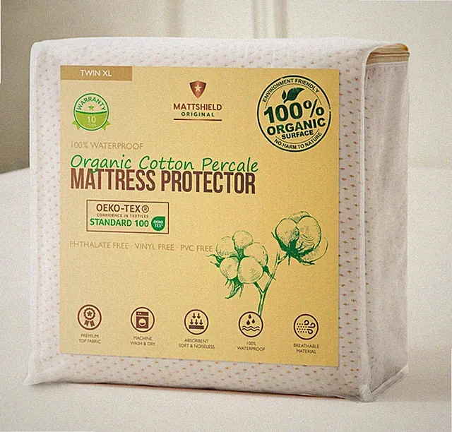 Deluxe Cooling Organic Percale Mattress Protector Twin XL Size - 100% Waterpr...