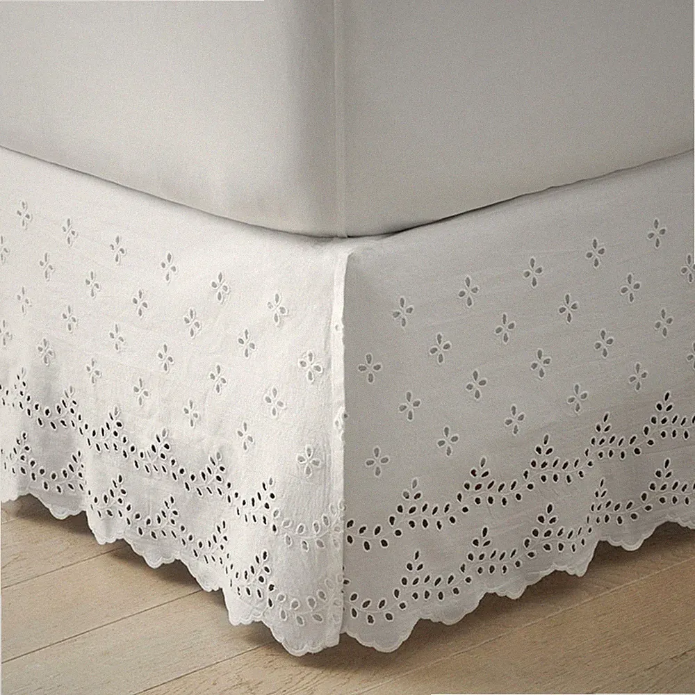 Eyelet Classic Cool Cotton Percale Solid Bed Skirt - White, Full...