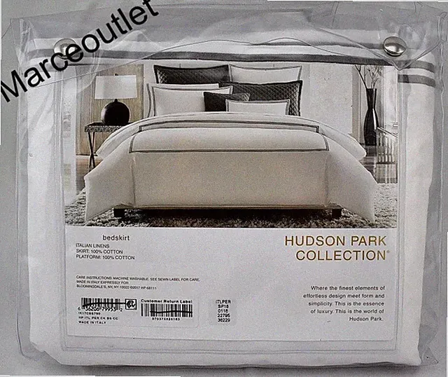 Hudson Park Italian Linens Cotton Percale FULL Bedskirt White / Charcoal