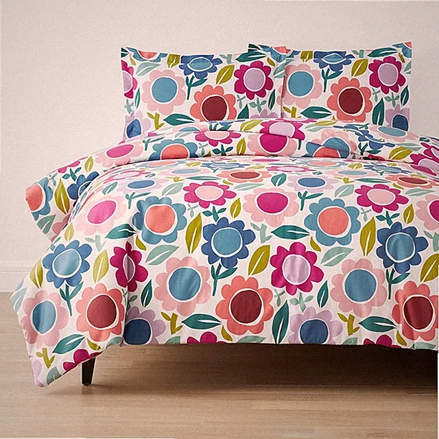 Joyful Flower Classic Cool Organic Cotton Percale Duvet Cover Set(White)|5949