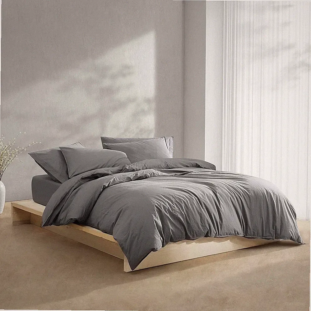 King Duvet Cover Set, Modern Cotton Washed Percale Bedding with Matching Shams