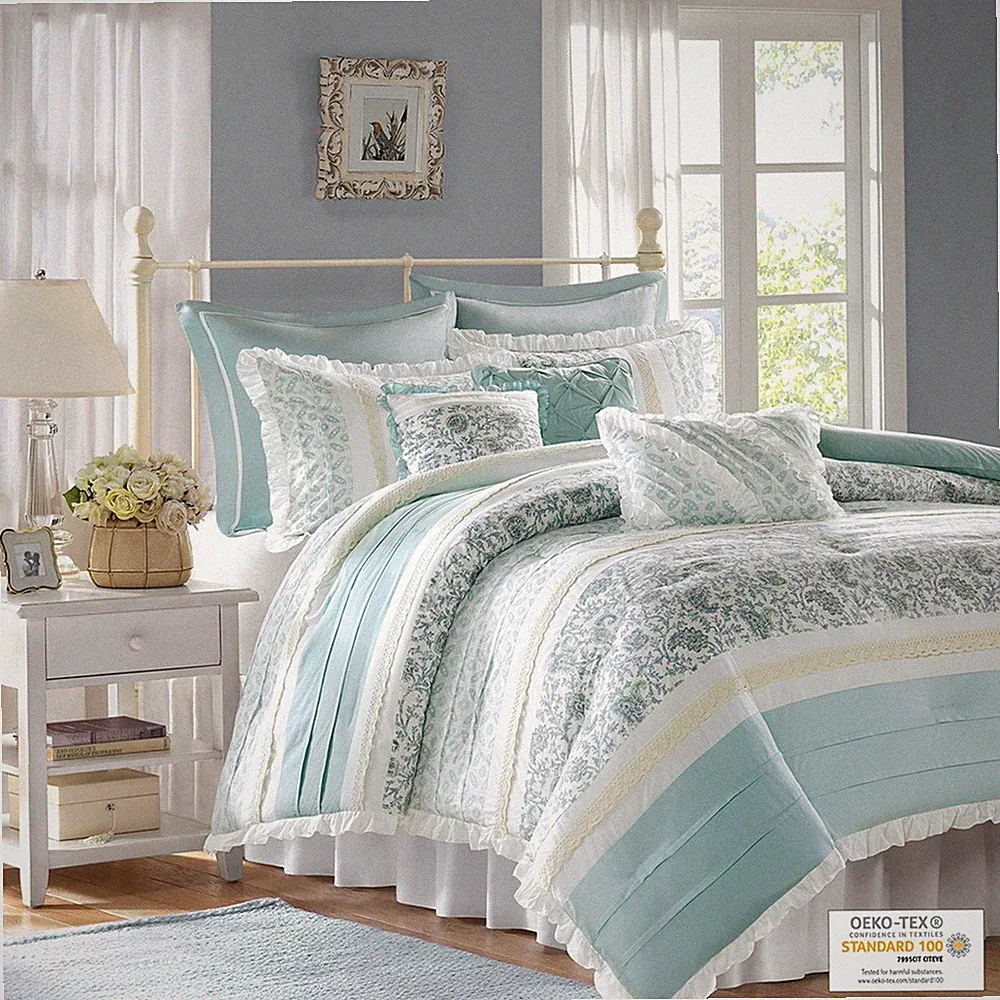 Madison Park Dawn 9 Piece Cotton Percale Comforter Set All Season Bedding Shams