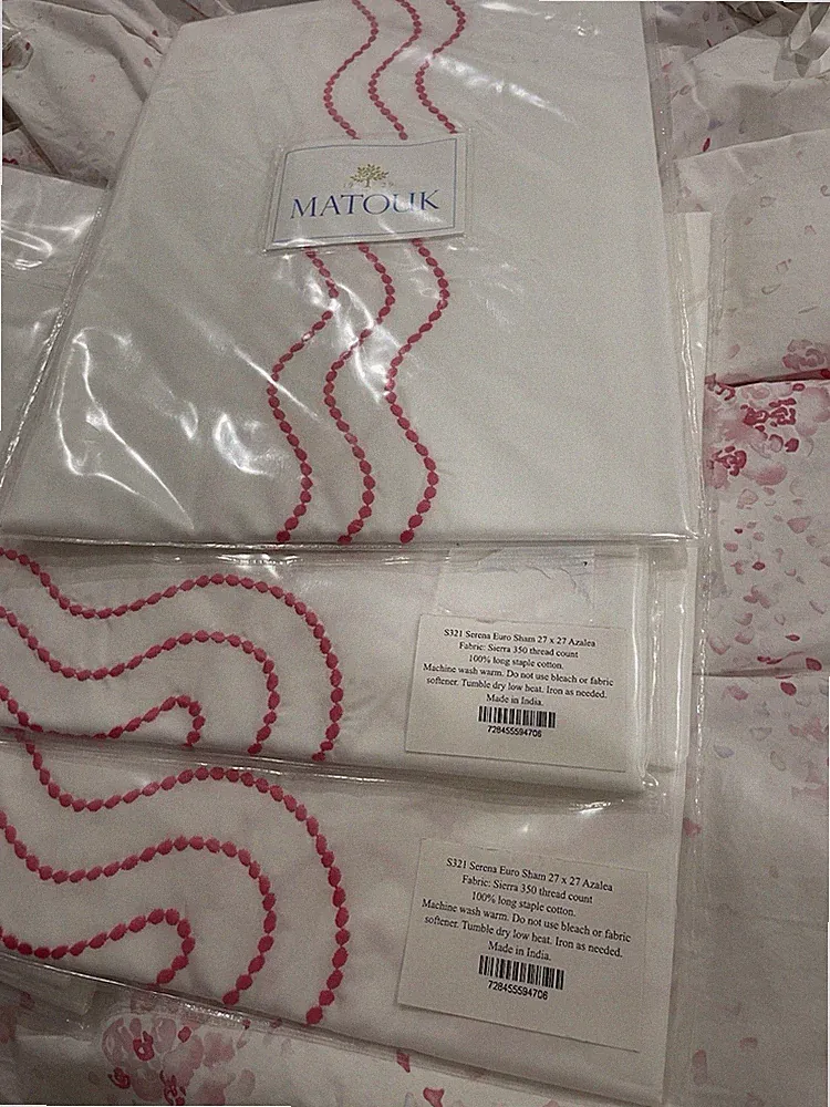 Matouk India NWT (3pc) Euro Shams Serena 350TC Cotton Percale Azalea Embroid (3)