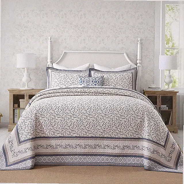 Oversized 100% Cotton King Bedspread, Vintage Botanical, 3-Pc Reversible Set