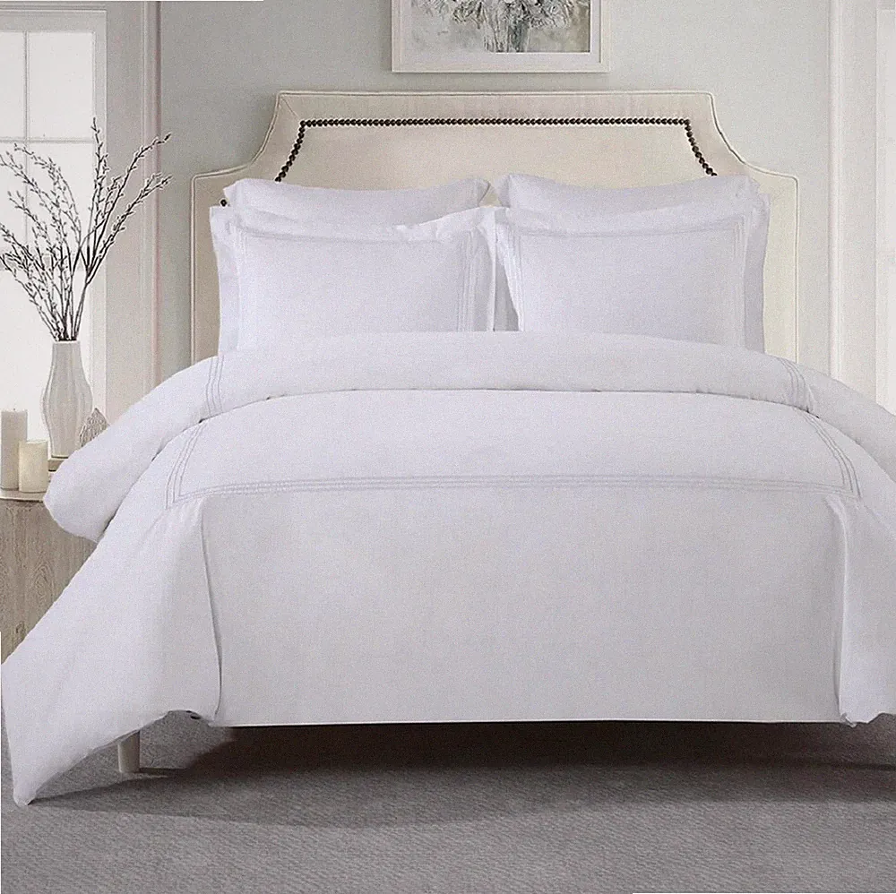 Percale Duvet Cover Set- Adeline Embroidered Comforter Cover with Pillow Shams