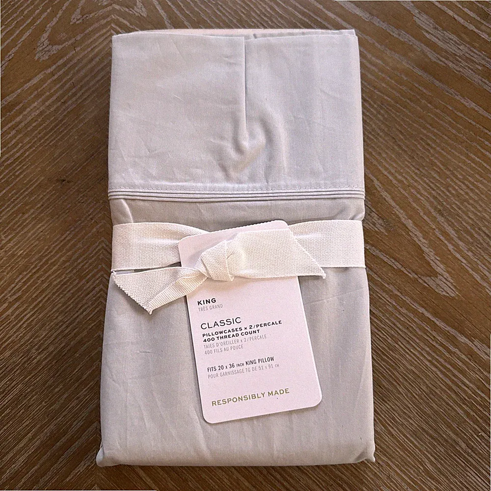Pottery Barn 2 KING Shams Percale Pearl Blue Organic NEW