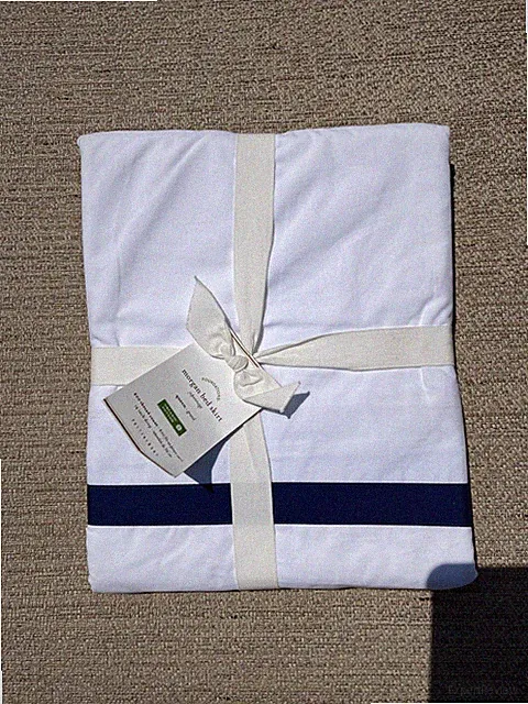 Pottery Barn Morgan Banded Percale Bed Skirt Queen 14" Drop New