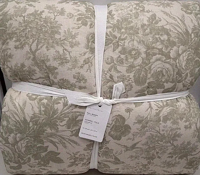 Pottery Barn Sorrel Toile Percale FULL / QUEEN Comforter ~ Green Multi