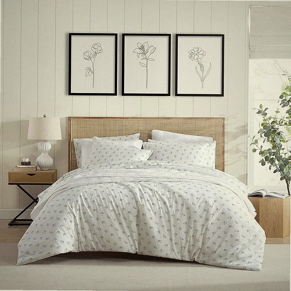 Queen Duvet Cover Set, Breathable Cotton Percale Bedding with Matching Shams