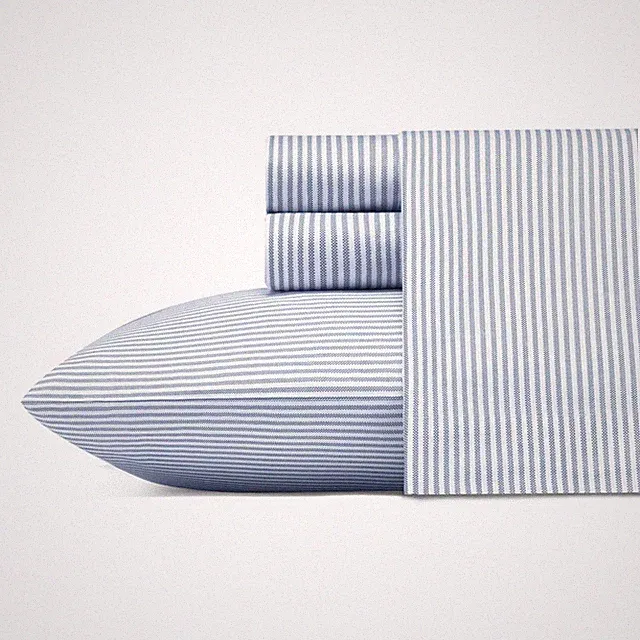 Queen Printed Pattern Percale Cotton Sheet Set Blue Stripe - Poppy &