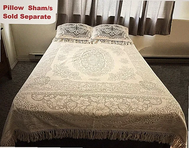 Queen Somerset Rose Ivory Fringe Lace Lined Coverlet 92" x 92" Bedspread