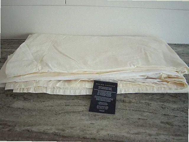 RALPH LAUREN Percale Cream Queen Bed Skirt/Dust Ruffle ~ Cotton 17.5" Drop VGUC
