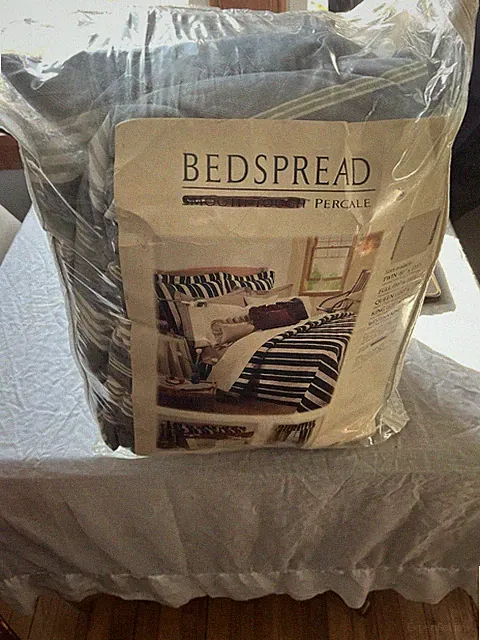Royal Collection Smoke Blue Striped Bedspread Percale Smooth Touch 84x84in