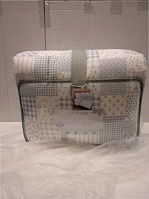 Shabby Chic Cotton Percale Blue and White 3 Piece Comforter Set 106”x90”