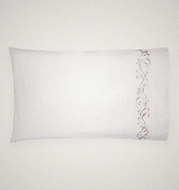 Standard Pillowcase set of 2 White Italian Cotton percale white embroidery Grian