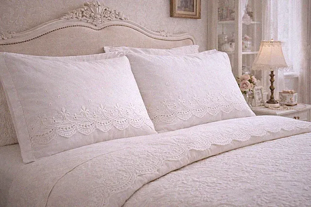 Vintage Carlton King Pillowcases Lace Embroidery No Iron Percale USA White NWT