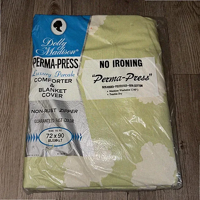 Vintage Regal Percale Comforter and Blanket Cover 72x90 Green Floral NOS Zipper