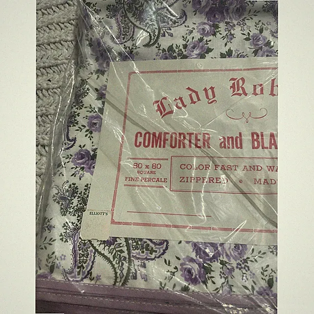 VTG NIP Lady Roberta Comforter Blanket Cover 80x80 Percale Floral Purple Cotton