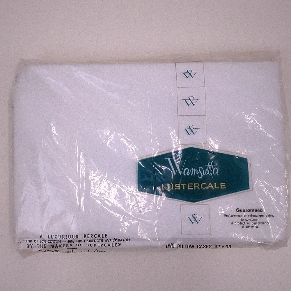 Wamsutta Lustercale Pillowcases Vintage New Two 42x38 Percale Cotton White USA
