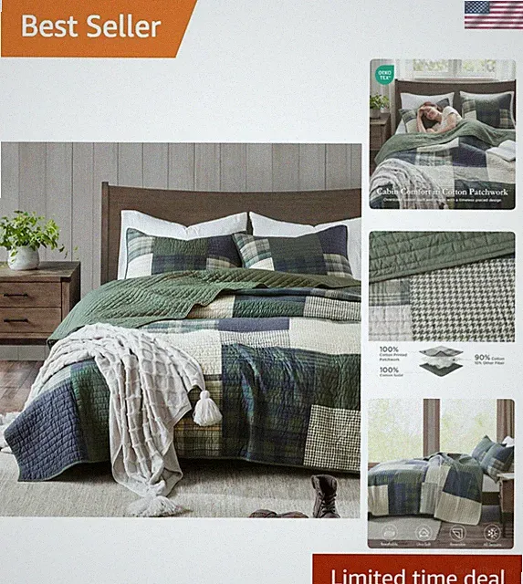 Woolrich Quilt Set Patchwork Channel Quilting, Cottege Coverlet for Twin Size...