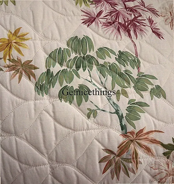 Yves Delorme Laos QUEEN Coverlet Quilt Blanket Palm Trees Tropical White Multi