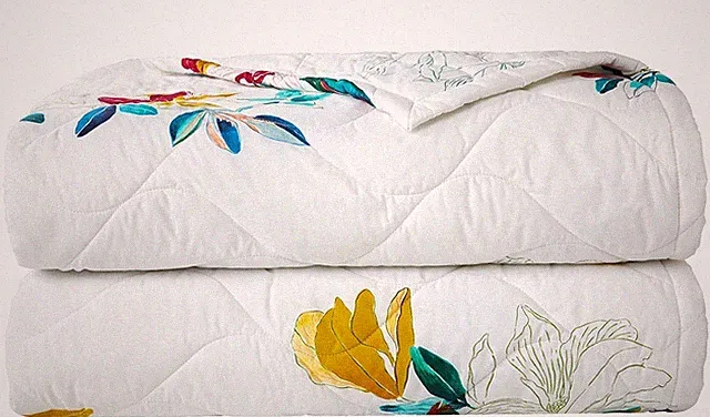 Yves Delorme Queen Quilted Coverlet Bedspread 98X98" Fougue White Multi Floral